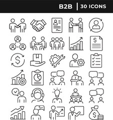 Fototapeta premium Business to business B2B line art icon set collection vector illustration