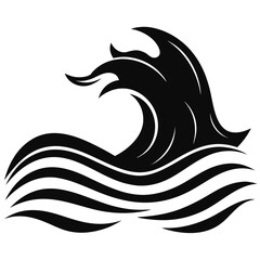Waves or Ocean Line vector clean black silhouette design white background