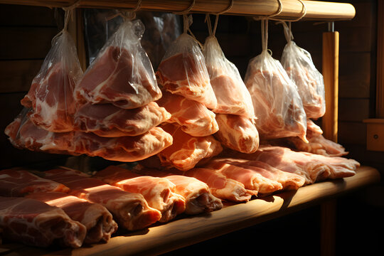 Freshly displayed cured meats at a local butcher shop showcase traditional culinary practices and craftsmanship