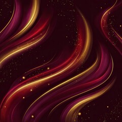 Abstract design with swirling, golden lines on a deep burgundy background.  Scattered, small, golden specks