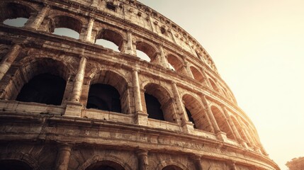 Obraz premium Colosseum Architecture in Rome, Italy: A Timeless Landmark of Ancient Roman History and Italian Travel Destination