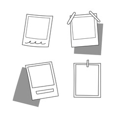 Set of empty white photo frame doodle collection set. Vector of polaroid frame illustration cartoon for template, mock up, photo, asset, clip art, design