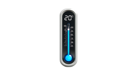 Digital Thermometer Displaying Temperature of Twenty Degrees Celsius with Clear Background for Weather Applications