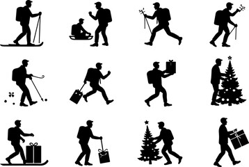 Winter Activities Silhouettes vector bundle