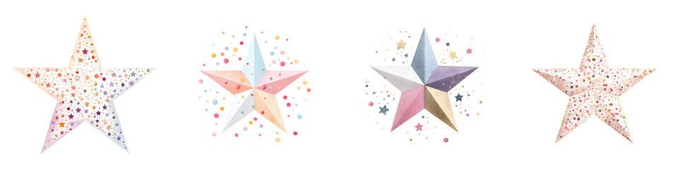 Obraz premium Starry Stars: Collection of Decorative Colorful Star Illustrations on White