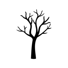 Obraz premium Silhouette of a deciduous tree, with bare branches on a white background