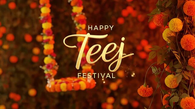Vibrant happy teej festival scene with floral decorations and traditional swing celebrating hindu culture and traditions