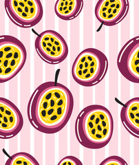 Passion fruit pattern on a pink background.