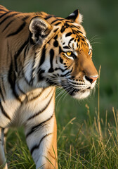 Obraz premium Majestic Bengal Tiger Portrait in Natural Habitat, Striking Gaze, Wildlife