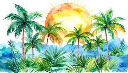 Tropical sunset with palm trees