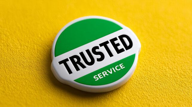 Trusted service badge on a vibrant yellow background.