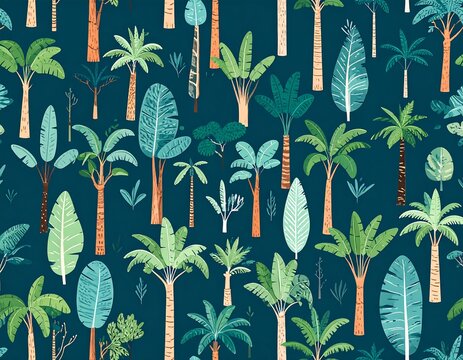 Tropical trees seamless pattern - Powered by Adobe