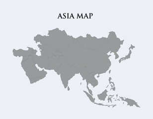 Detailed Asia Continent Outline on White