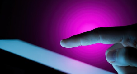 Abstract digital interaction featuring a finger touching a vibrant screen display