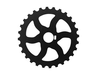High-Definition 3D Render of a Black Brushed Metal Bicycle Chainring, a Precision Engineered Bike Sprocket Gear Mechanism for Cycling, Industrial and Mechanical Design on Transparent PNG HD Background