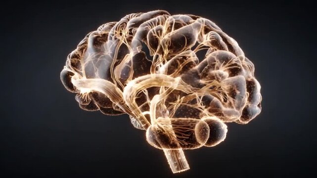 3D rendered brain with glowing neural pathways
