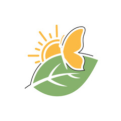 A serene spring icon. Fusing a butterfly, sun, and leaf, it symbolizes nature's awakening, vibrant life, and warm new beginnings