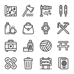 Camping and adventure Vector Outline Icon. Set 3