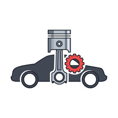 A sleek automotive icon. Fusing a car, piston, and gear, it symbolizes high performance, precision mechanics, and cutting-edge auto technology