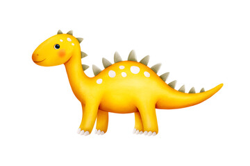 Fototapeta premium Adorable orange dinosaur toy with blue spikes, isolated on white background for children’s play.