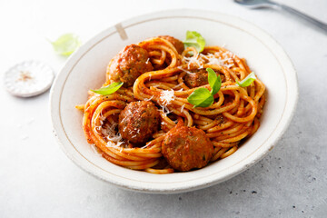 Spaghetti with meatballs and cheese