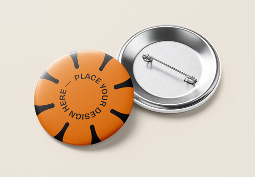 Realistic Round Button Badge Mockup &ndash; Front and Back View on Neutral Background