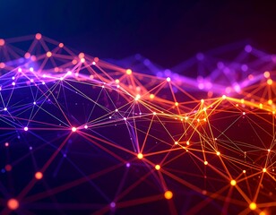 Abstract digital landscape of interconnected nodes and lines, glowing with vibrant colors
