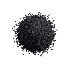 Heap of Black Sesame Seeds Isolated on Black Background