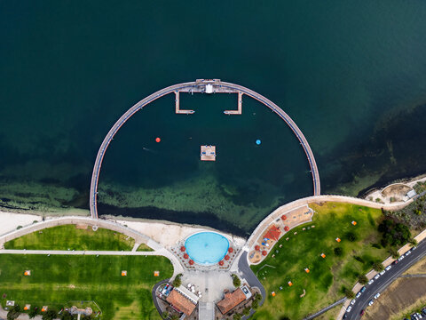 Aerial view of Geelong waterfront showcasing leisure spaces