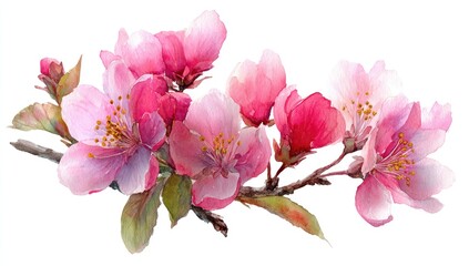 Obraz premium Pink blossom branch, watercolor painting, spring, white background, floral design
