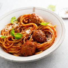 Spaghetti with meatballs and cheese