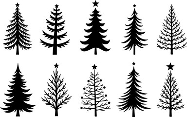"Christmas Tree Silhouette Set – Holiday Pine and Fir Vector Collection"