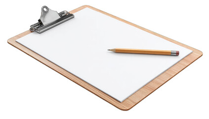 A clipboard with blank white paper and a pencil