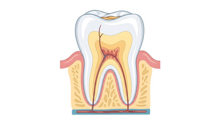 Anatomy of Tooth Decay: Detailed Molar Cross-Section Showing Caries Progression