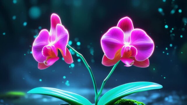 Glowing pink orchids by stream