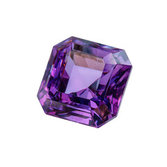 Close-up of a square-cut amethyst gemstone