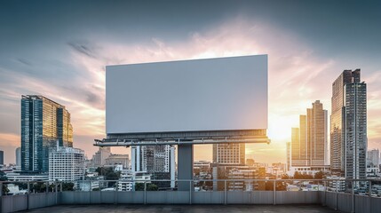 Blank Billboard Mockup on City Rooftop at Sunset, Perfect for Advertising and Marketing Campaigns