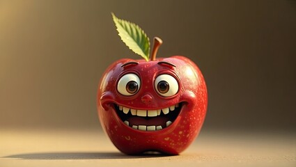 Happy apple character with big smile