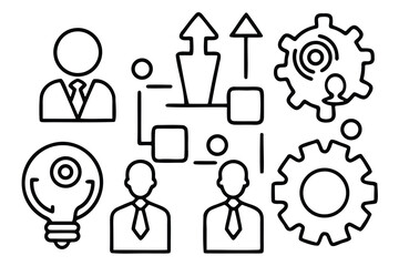 Business process flow and teamwork silhouette isolated on white background