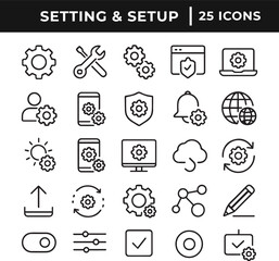 Setting and setup line art icon set collection vector illustration