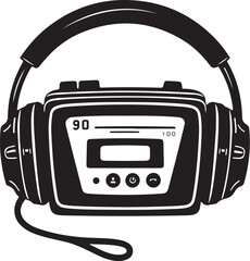 Fototapeta premium Vintage Cassette Player with Headphones – Retro Music Silhouette Vector Art