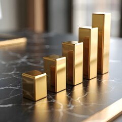 Ascending Gold Bar Graph on Black Marble: Luxury Business Growth Concept