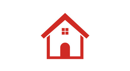 Red home icon representing housing, real estate, and property ownership, modern design