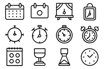 Collection of time icons silhouette isolated on white background