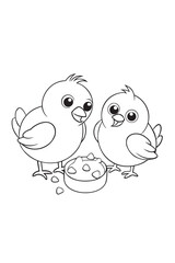 Birds Eating Breadcrumb Trail Outline Vector Illustration
