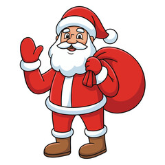 Cartoon vector illustration of a happy Santa Claus character carrying a red gift bag over his shoulder