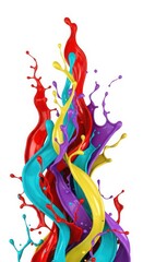 Fototapeta premium Abstract Colorful Paint Splashes Dancing in Harmony on White Background for Creative Design and Artistic Expression
