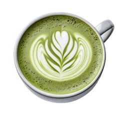 抹茶ラテの泡のアートデザインのクローズアップ 日本の伝統的な抹茶飲料の温かい一杯