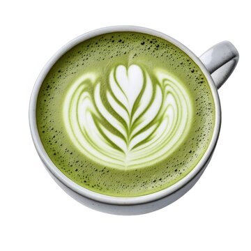 抹茶ラテの泡のアートデザインのクローズアップ 日本の伝統的な抹茶飲料の温かい一杯