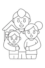 Hansel and Gretel Hugging Father Outline Vector Drawing